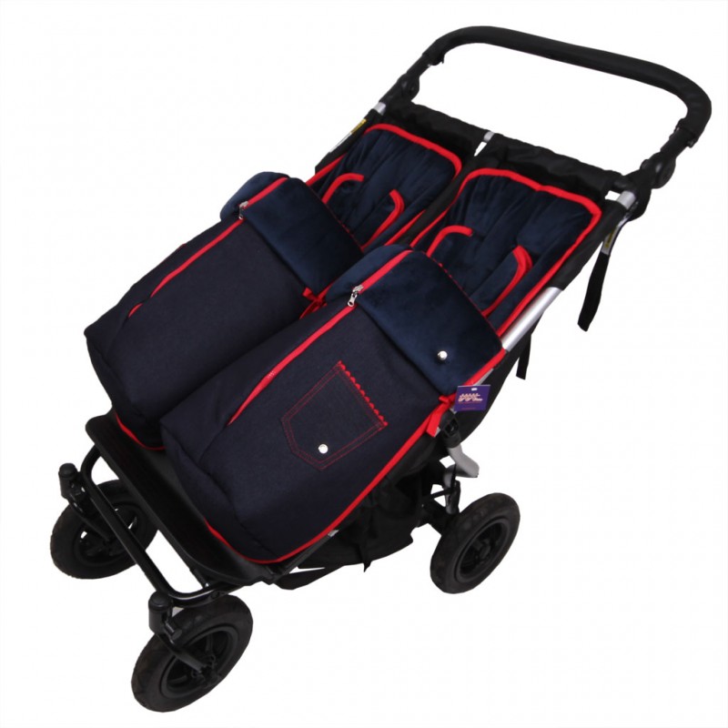 Conjunto 2ud. Sacos Silla Mountain Buggy Duet VAQUERO. Velour Marino_Rojo
